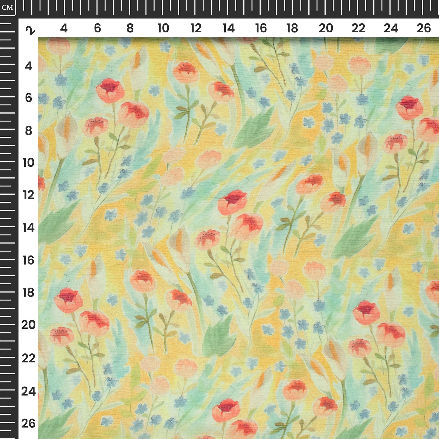 Lemon Yellow Floral Digital Print Bemberg Chiffon Fabric