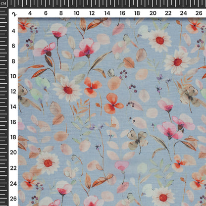 Baby Blue Floral Digital Print Bemberg Chiffon Fabric
