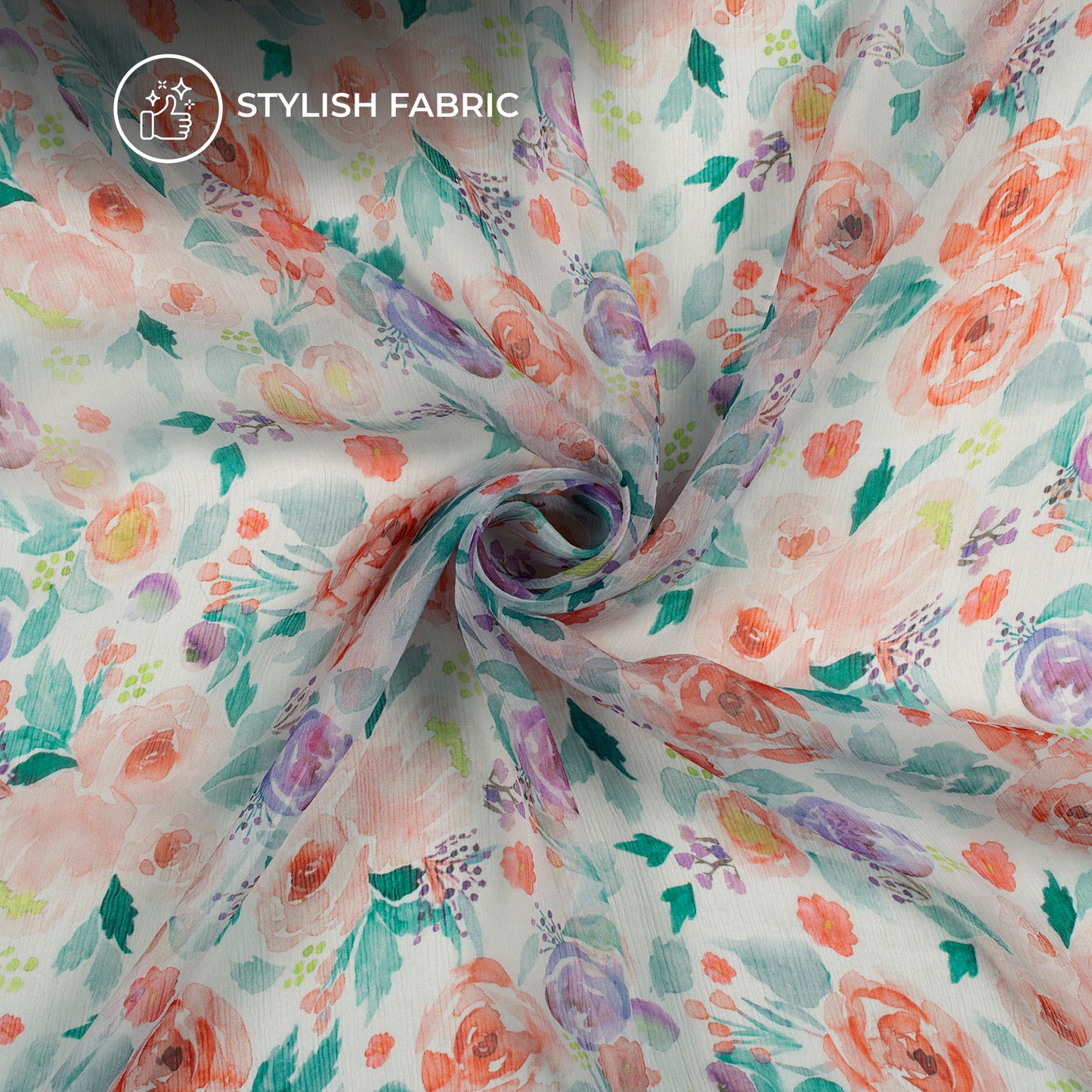 Vermillion orange Floral Digital Print Bemberg Chiffon Fabric