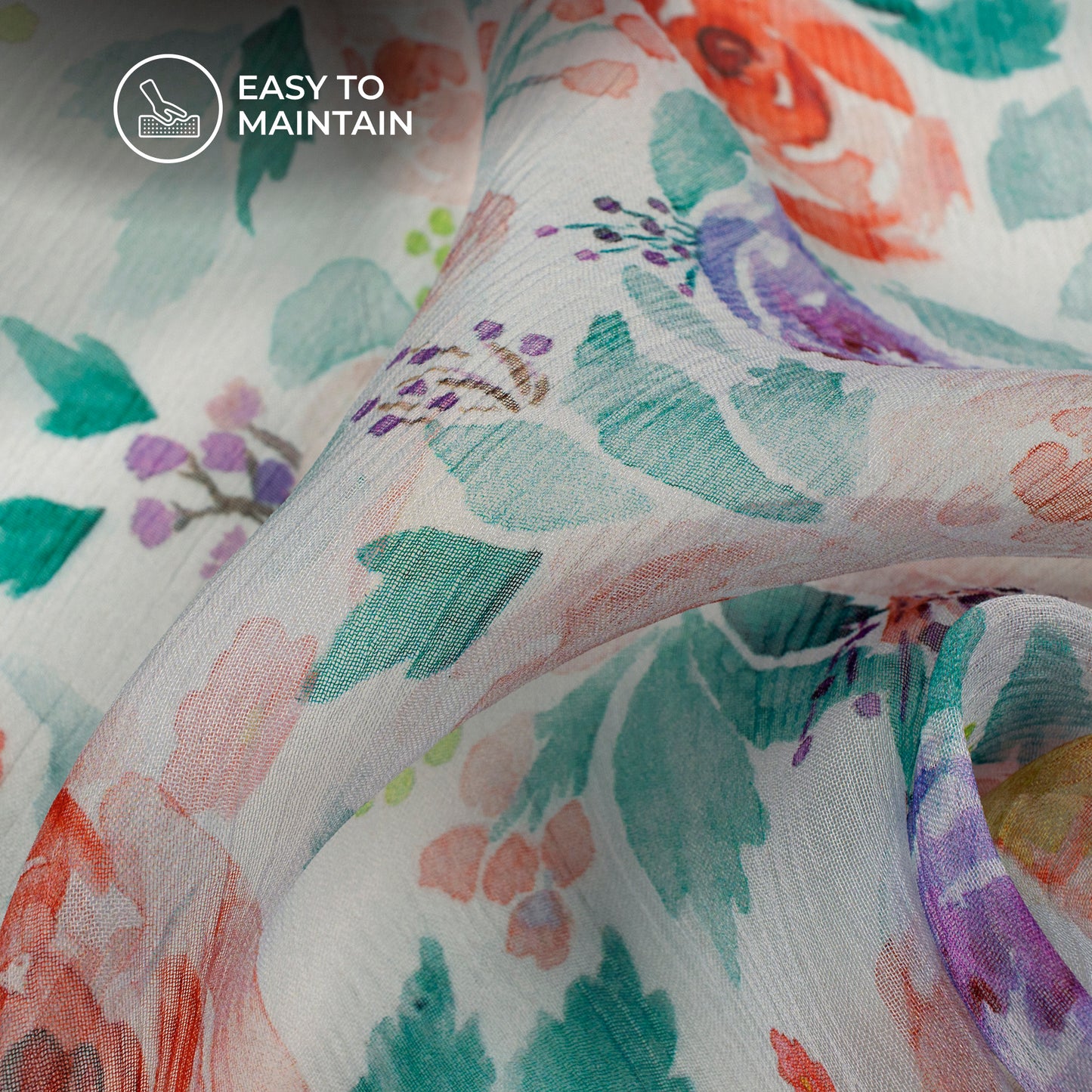 Vermillion orange Floral Digital Print Bemberg Chiffon Fabric