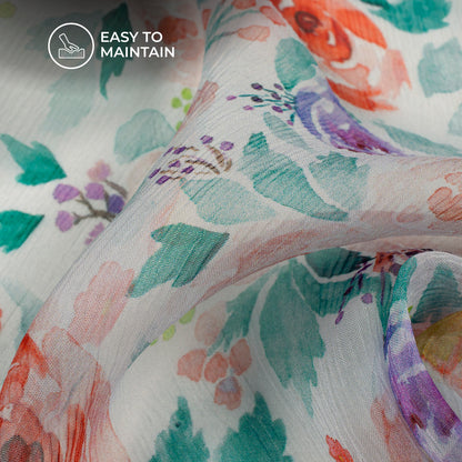 Vermillion orange Floral Digital Print Bemberg Chiffon Fabric