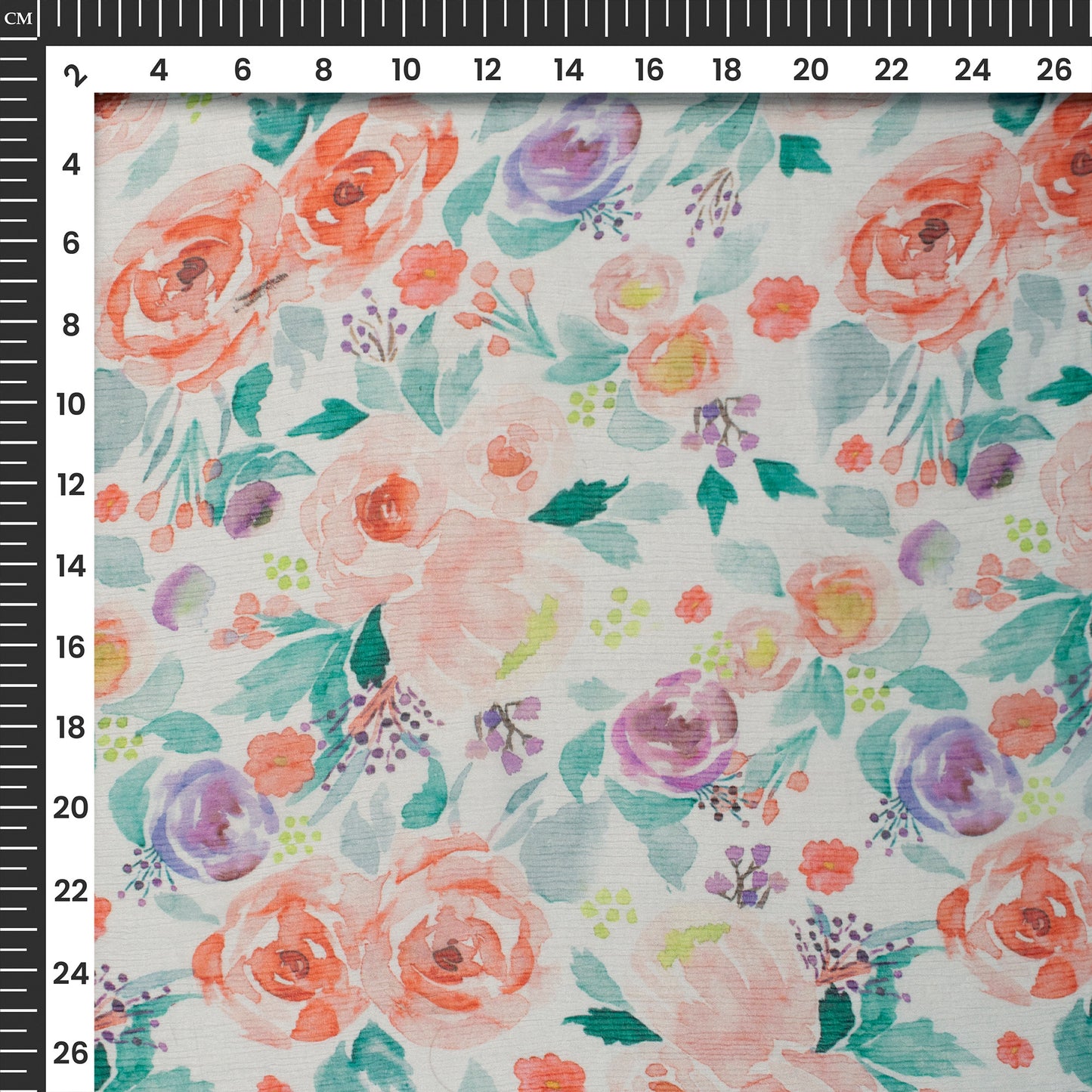Vermillion orange Floral Digital Print Bemberg Chiffon Fabric