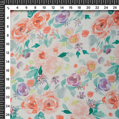 Vermillion orange Floral Digital Print Bemberg Chiffon Fabric