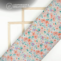 Vermillion orange Floral Digital Print Bemberg Chiffon Fabric