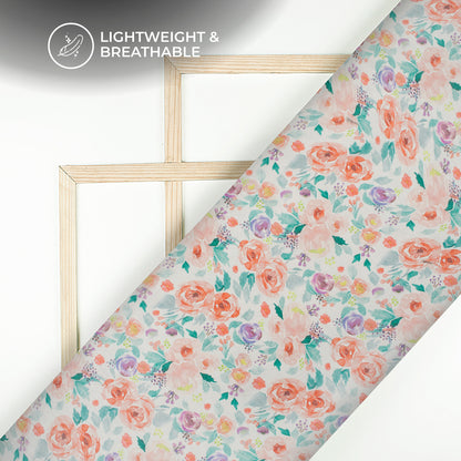 Vermillion orange Floral Digital Print Bemberg Chiffon Fabric