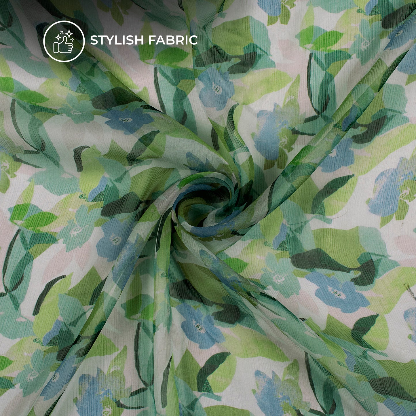Dark Green Floral Digital Print Bemberg Chiffon Fabric