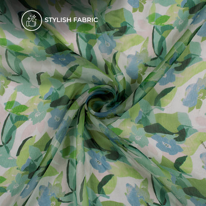 Dark Green Floral Digital Print Bemberg Chiffon Fabric