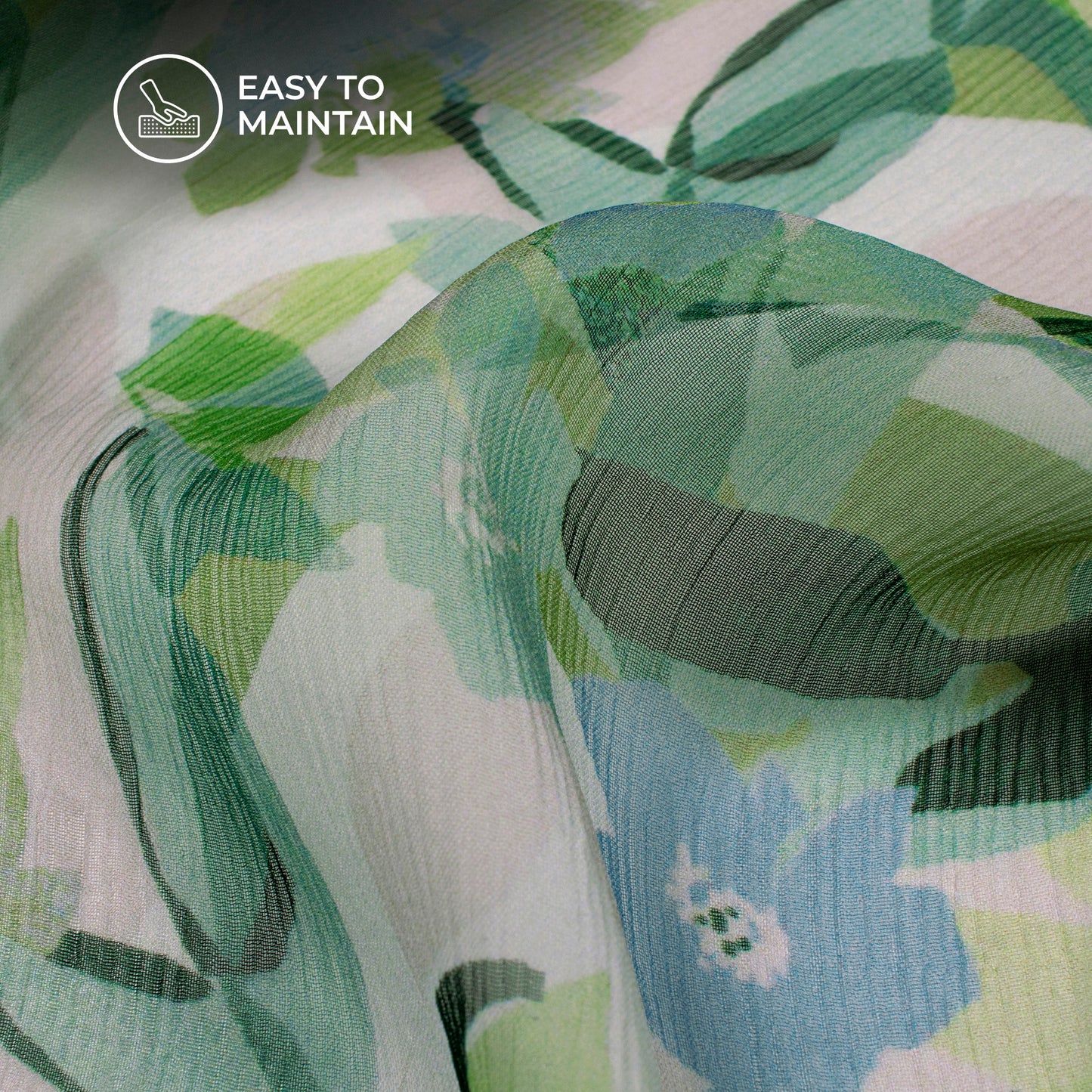 Dark Green Floral Digital Print Bemberg Chiffon Fabric