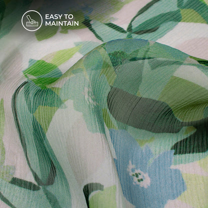 Dark Green Floral Digital Print Bemberg Chiffon Fabric
