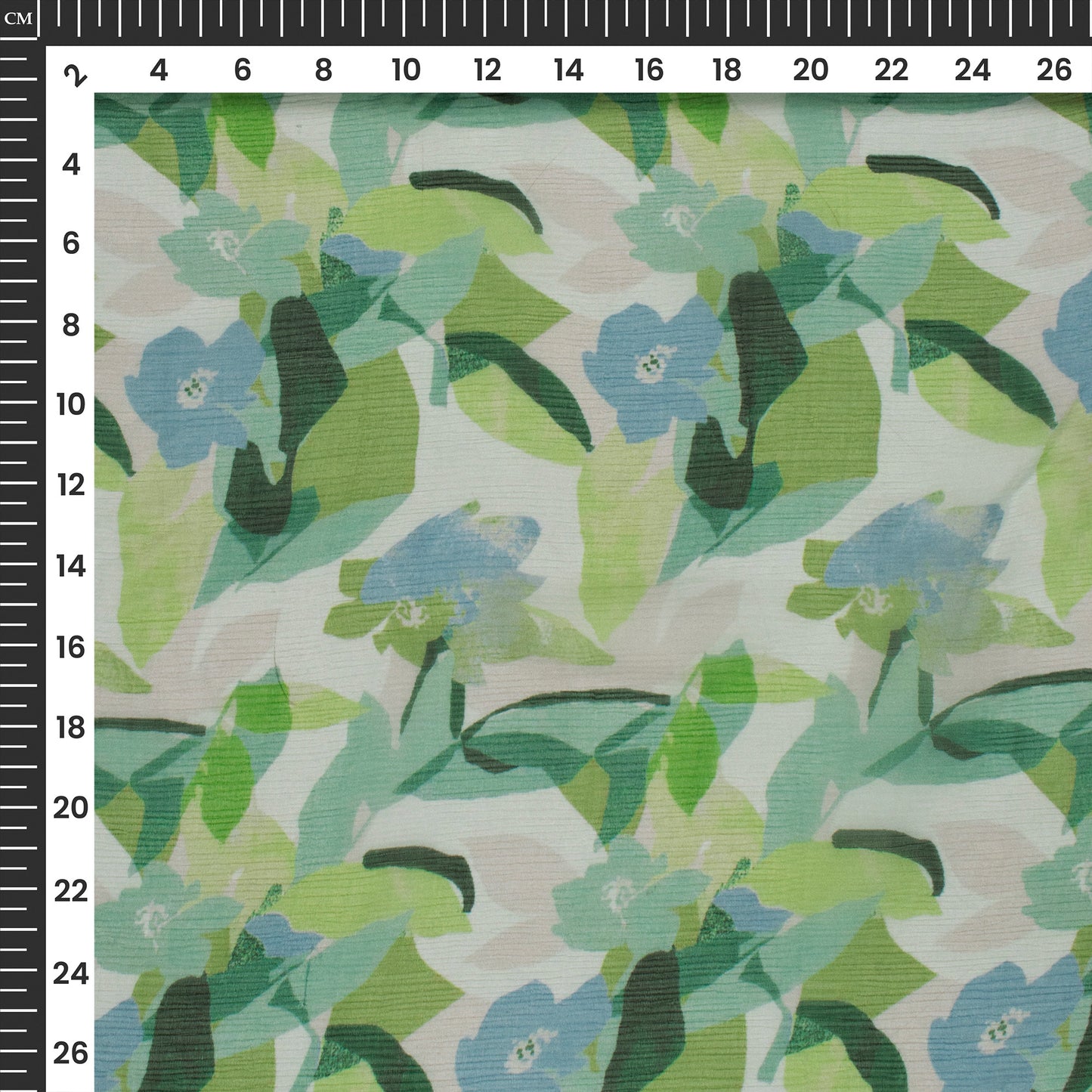 Dark Green Floral Digital Print Bemberg Chiffon Fabric