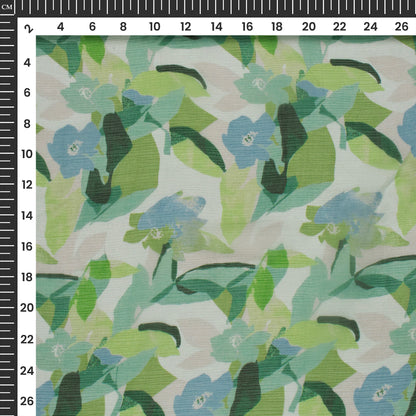Dark Green Floral Digital Print Bemberg Chiffon Fabric