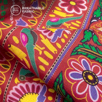Red Bandhani Digital Print Cotton Mulmul Fabric