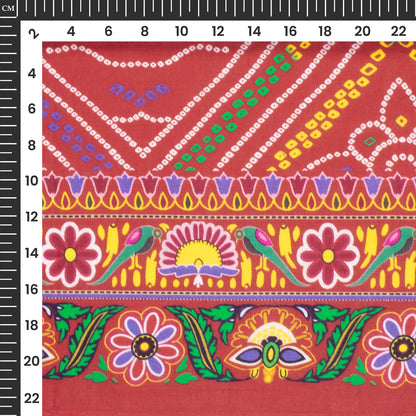 Red Bandhani Digital Print Cotton Mulmul Fabric