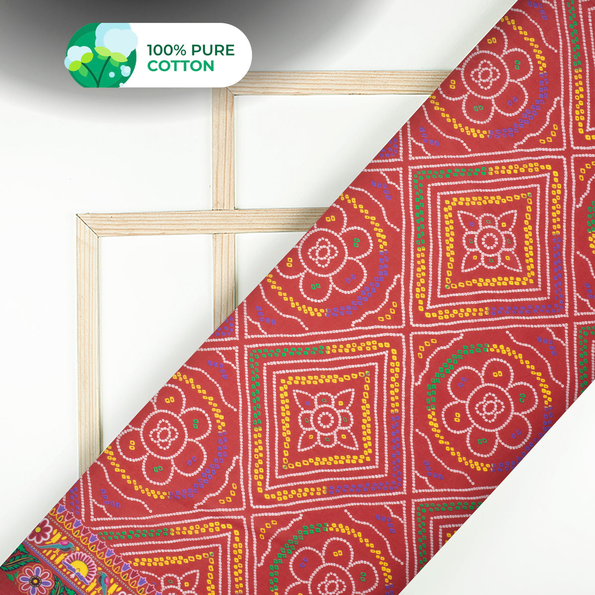 Red Bandhani Digital Print Cotton Mulmul Fabric