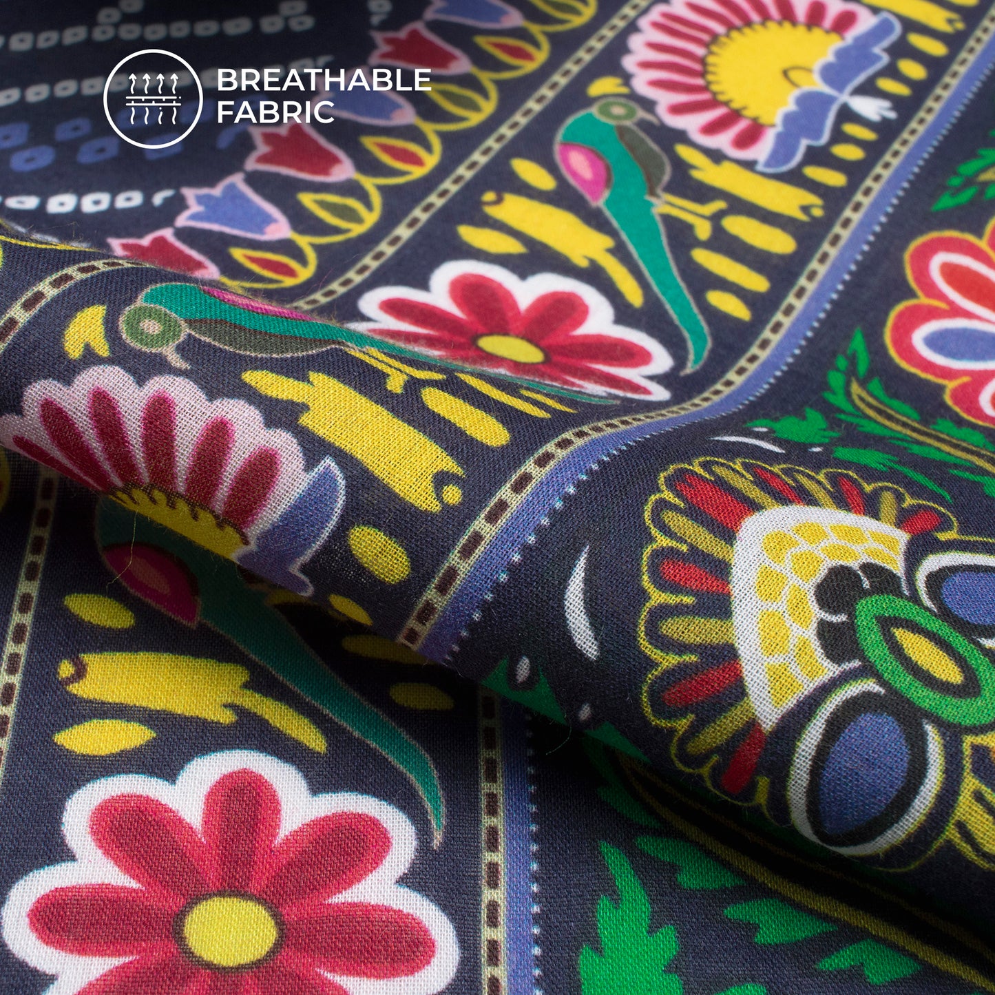 Navy Blue Bandhani Digital Print Cotton Mulmul Fabric