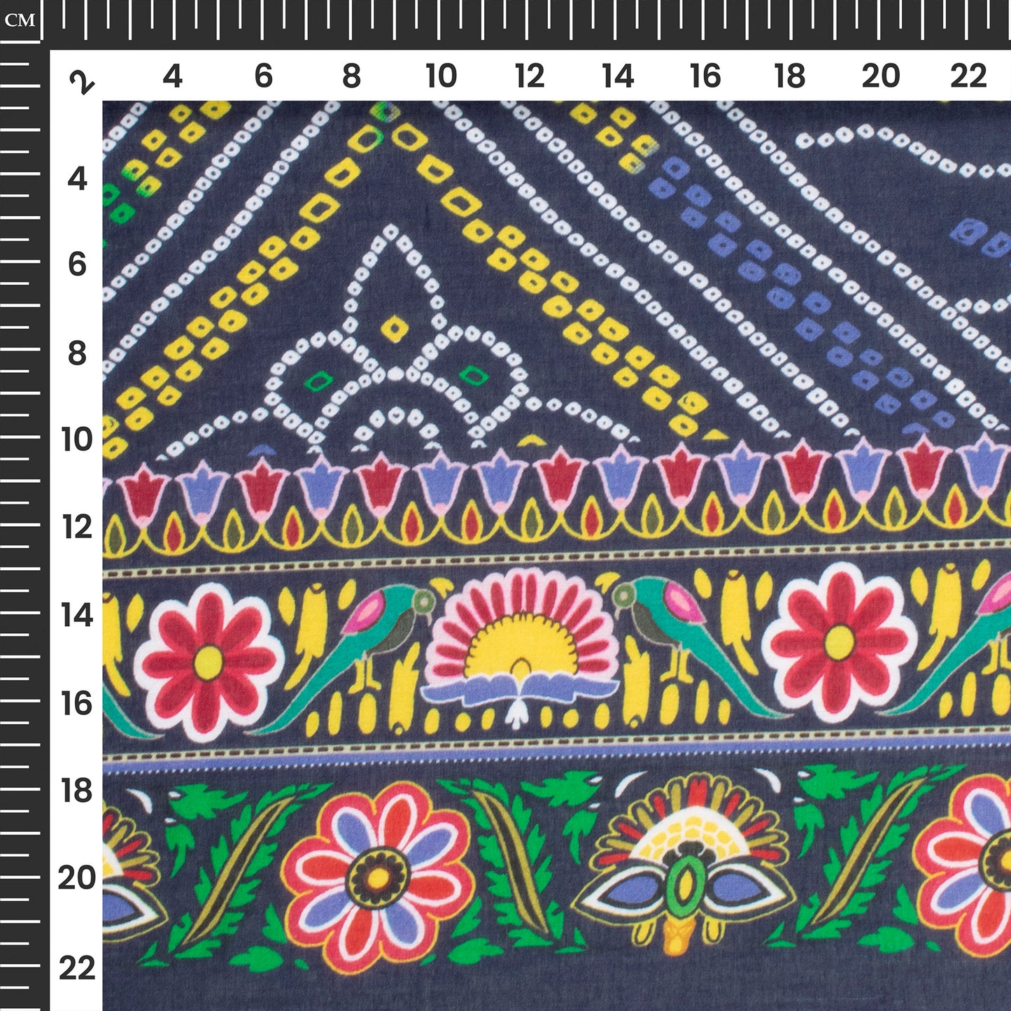 Navy Blue Bandhani Digital Print Cotton Mulmul Fabric