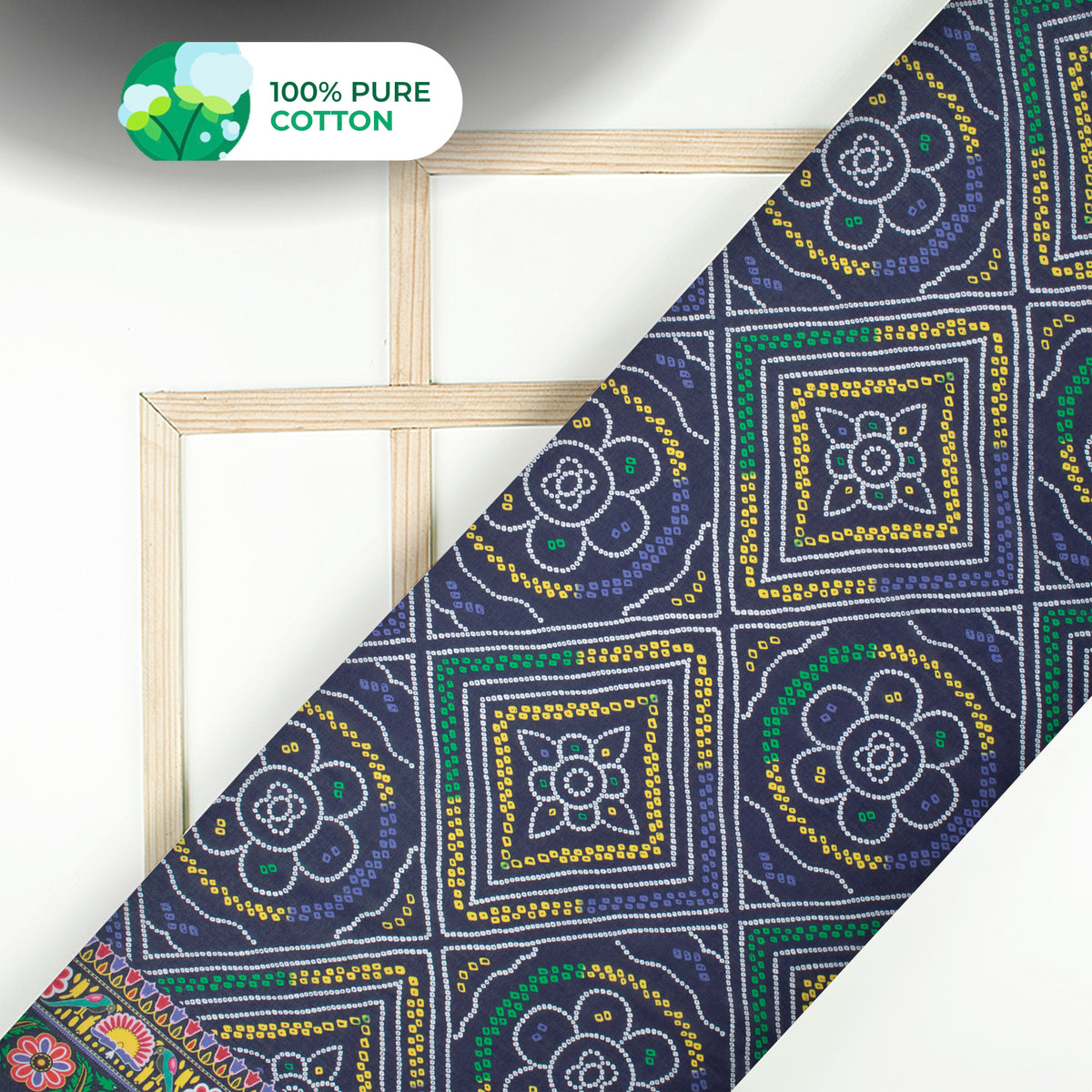 Navy Blue Bandhani Digital Print Cotton Mulmul Fabric