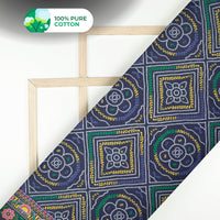 Navy Blue Bandhani Digital Print Cotton Mulmul Fabric