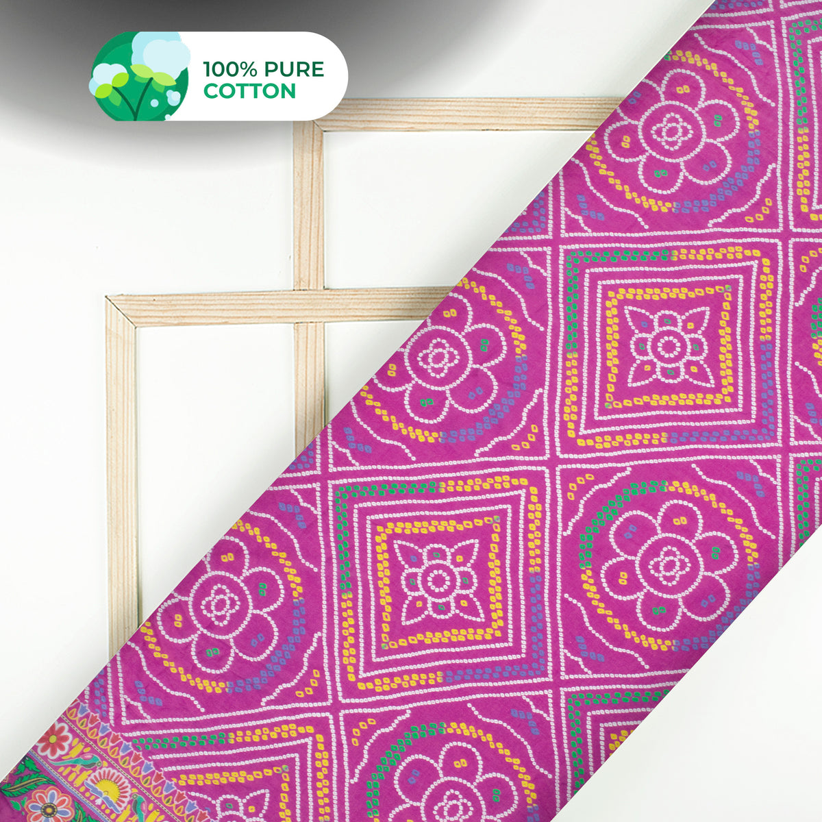 Purple Bandhani Digital Print Cotton Mulmul Fabric