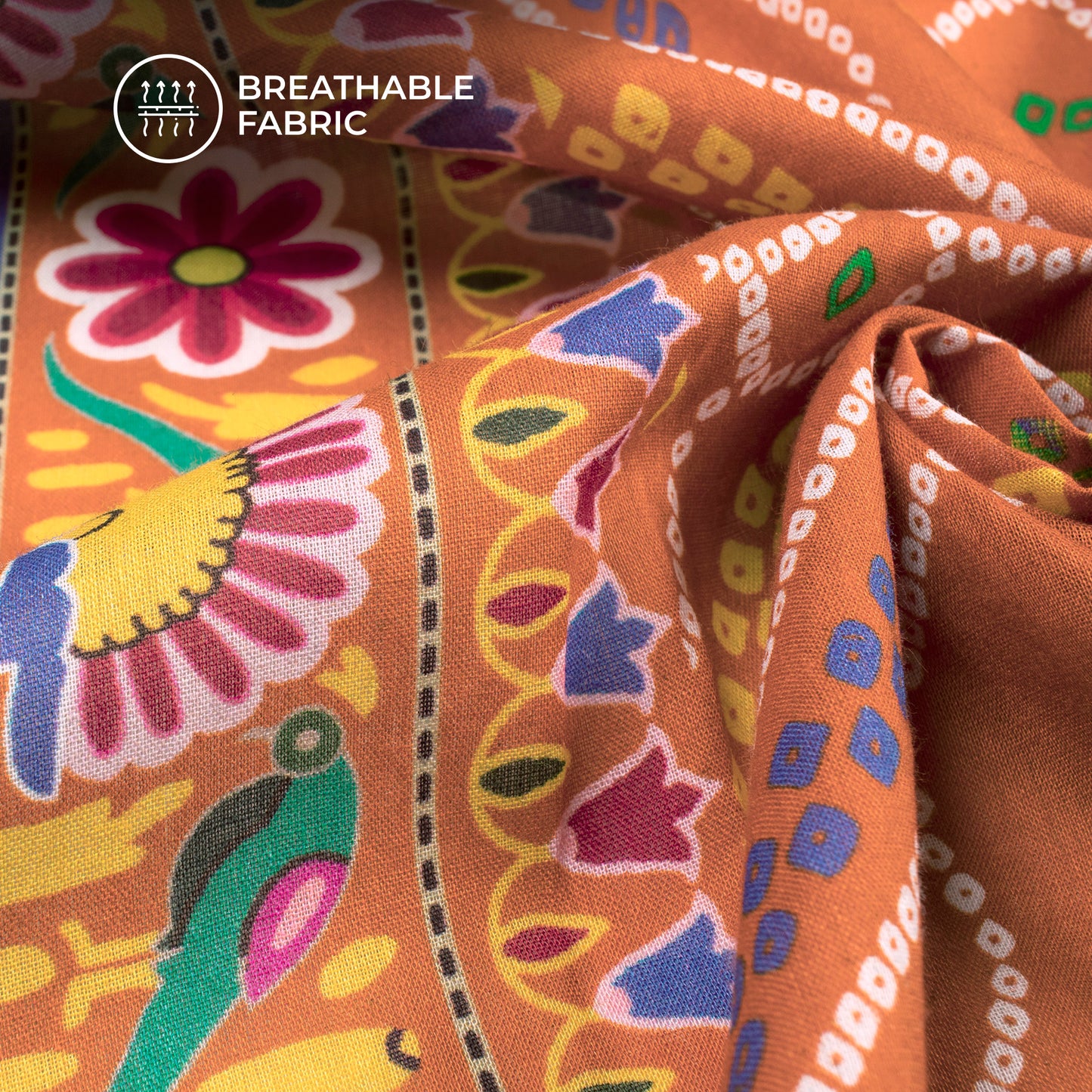 Tangerine Orange Bandhani Digital Print Cotton Mulmul Fabric