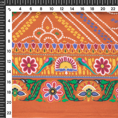 Tangerine Orange Bandhani Digital Print Cotton Mulmul Fabric