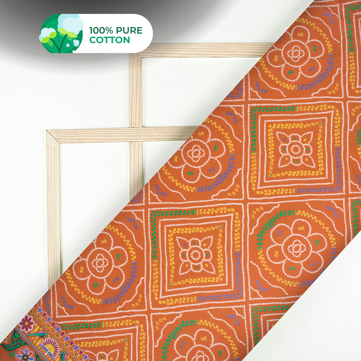 Tangerine Orange Bandhani Digital Print Cotton Mulmul Fabric
