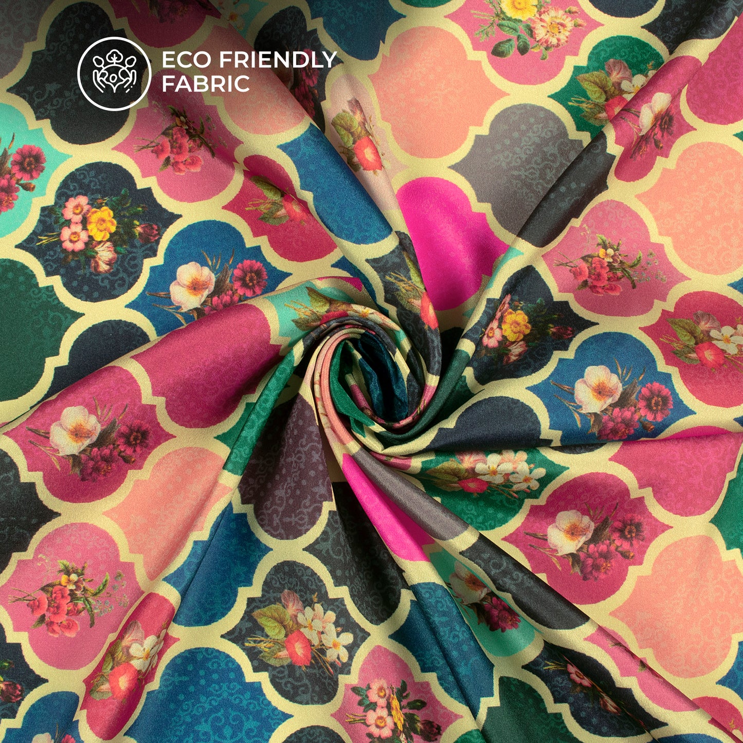 Geometric Floral Digital Print Crepe Silk Fabric