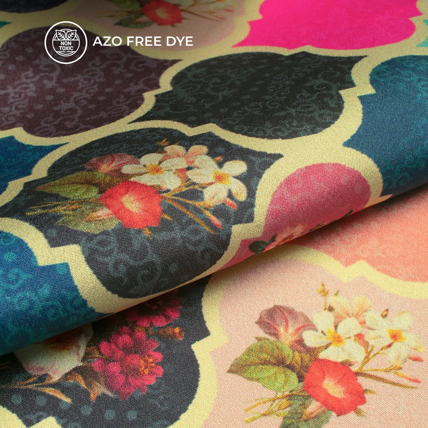 Geometric Floral Digital Print Crepe Silk Fabric