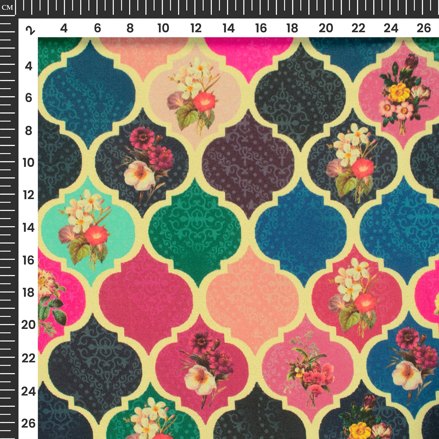 Geometric Floral Digital Print Crepe Silk Fabric