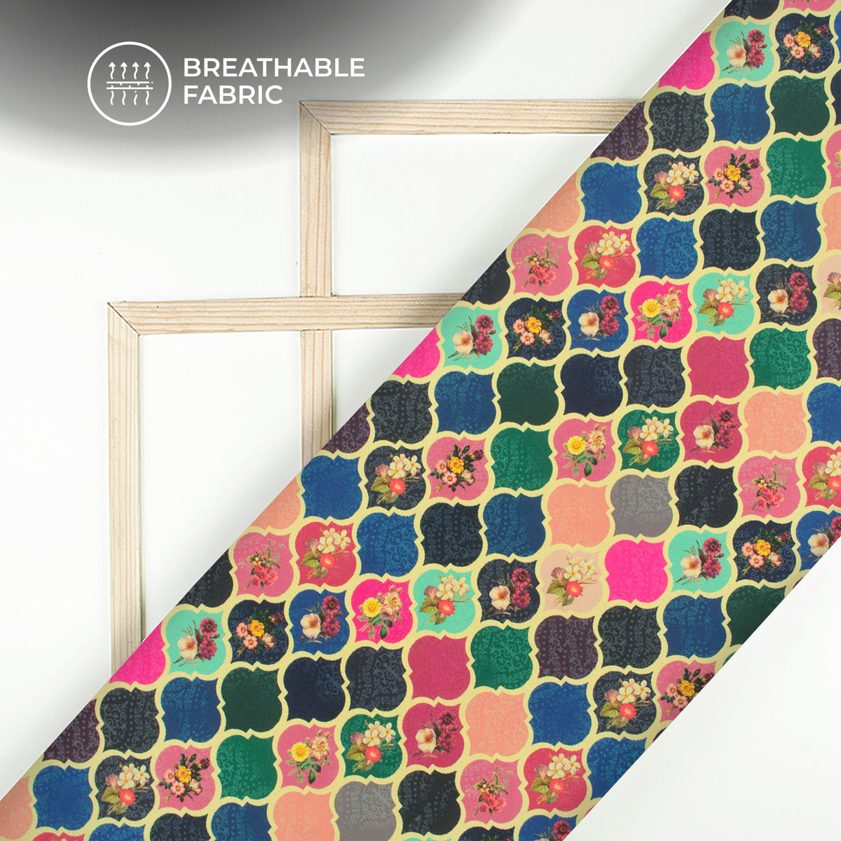 Geometric Floral Digital Print Crepe Silk Fabric