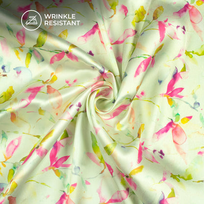 Trendy Floral Digital Print Japan Satin Fabric for Sarees, Kurtis And Blouses