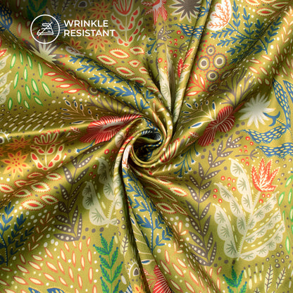 Buy Folk Floral Digital Print Japan Satin Fabric Online - Traditional Print