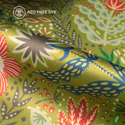 Buy Folk Floral Digital Print Japan Satin Fabric Online - Traditional Print