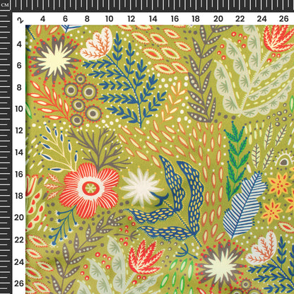Buy Folk Floral Digital Print Japan Satin Fabric Online - Traditional Print