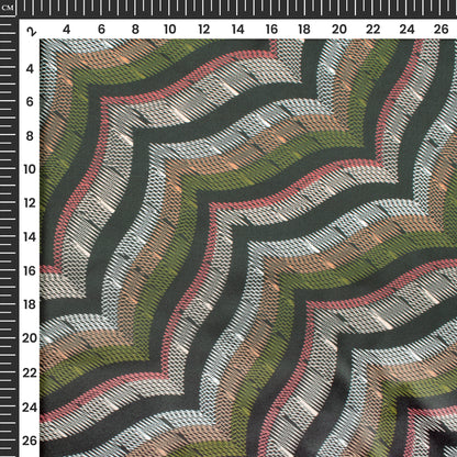 Smart Thread Work Chevron  Digital Print Japan Satin Fabric