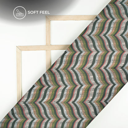 Smart Thread Work Chevron  Digital Print Japan Satin Fabric