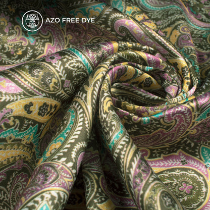 Vintage Paisley Digital Print Japan Satin Fabric For Fashion Projects