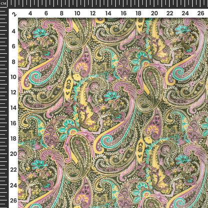 Vintage Paisley Digital Print Japan Satin Fabric For Fashion Projects