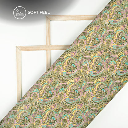 Vintage Paisley Digital Print Japan Satin Fabric For Fashion Projects