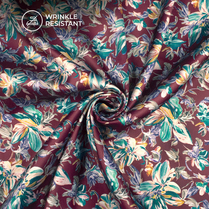 Luxury Floral Digital Print Japan Satin Fabric For Dresses