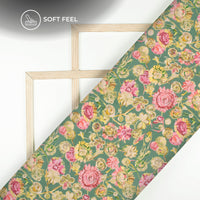 Smooth Digital Print Japan Satin Fabric With Colorful Floral Prints