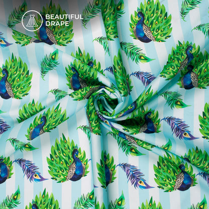 Janmashtami Special Peacock Vibe Digital Print Imported Satin Fabric