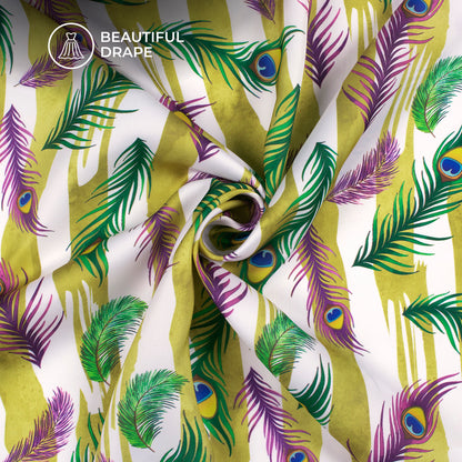 Feathers of Vrindavan On Digital Print Imported Satin Fabric
