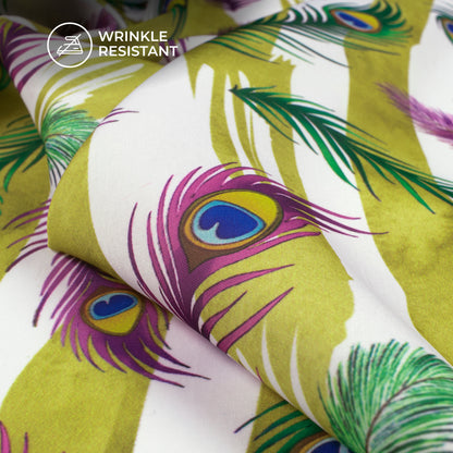 Feathers of Vrindavan On Digital Print Imported Satin Fabric