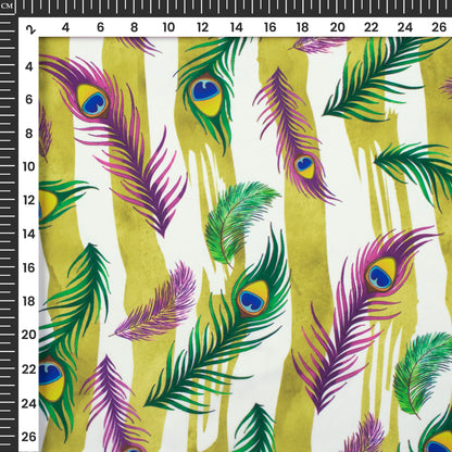 Feathers of Vrindavan On Digital Print Imported Satin Fabric
