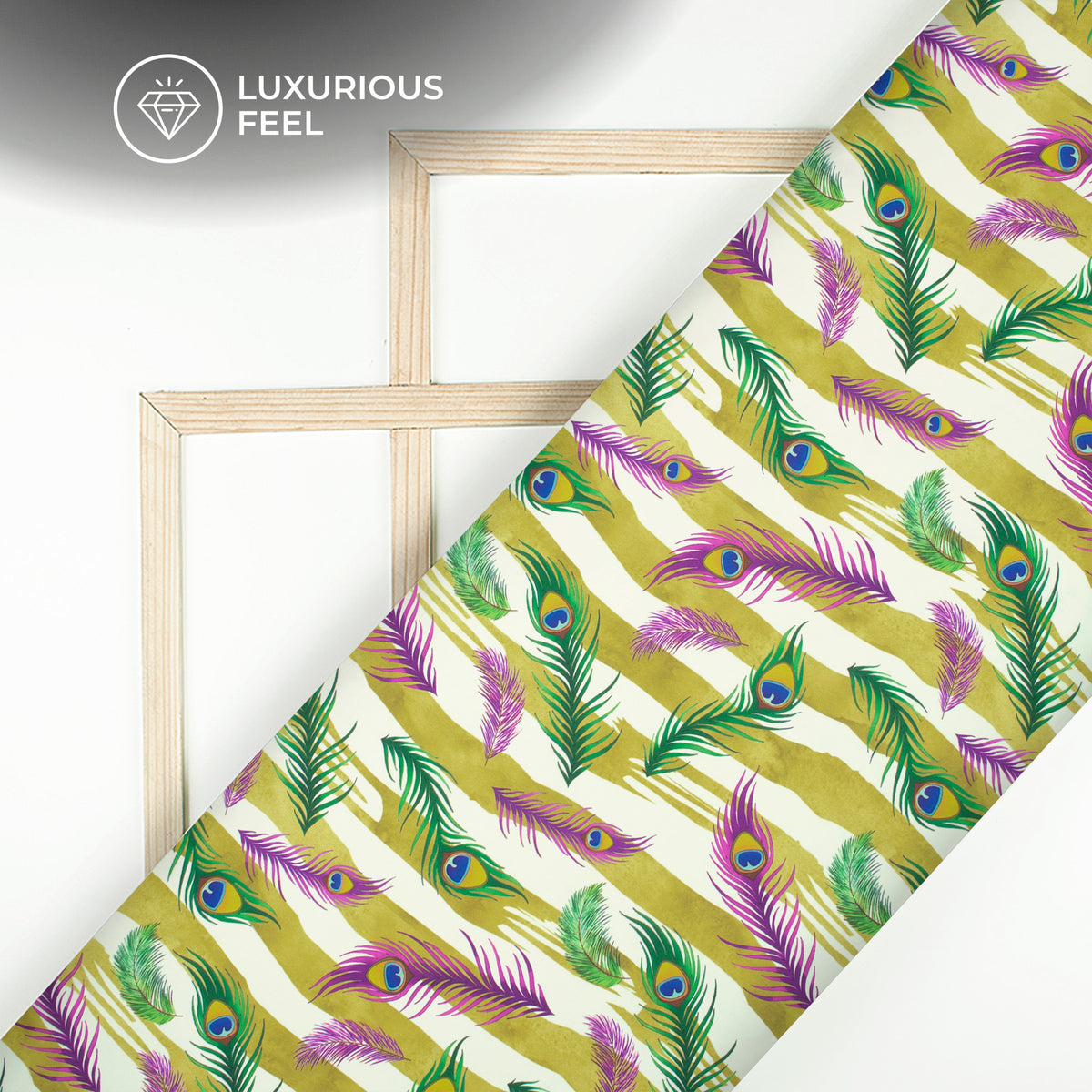 Feathers of Vrindavan On Digital Print Imported Satin Fabric