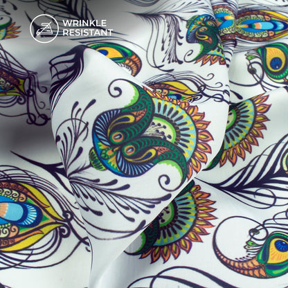 Flute And Feather – Digital Print Imported Satin Fabric