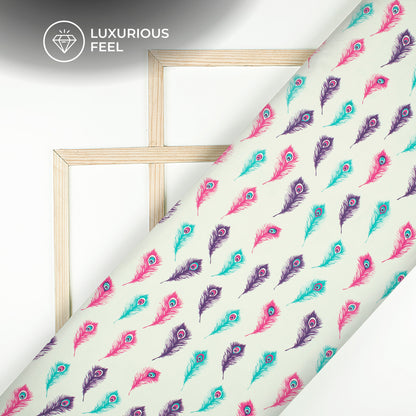 Krishna Feather Digital Print Imported Satin Fabric