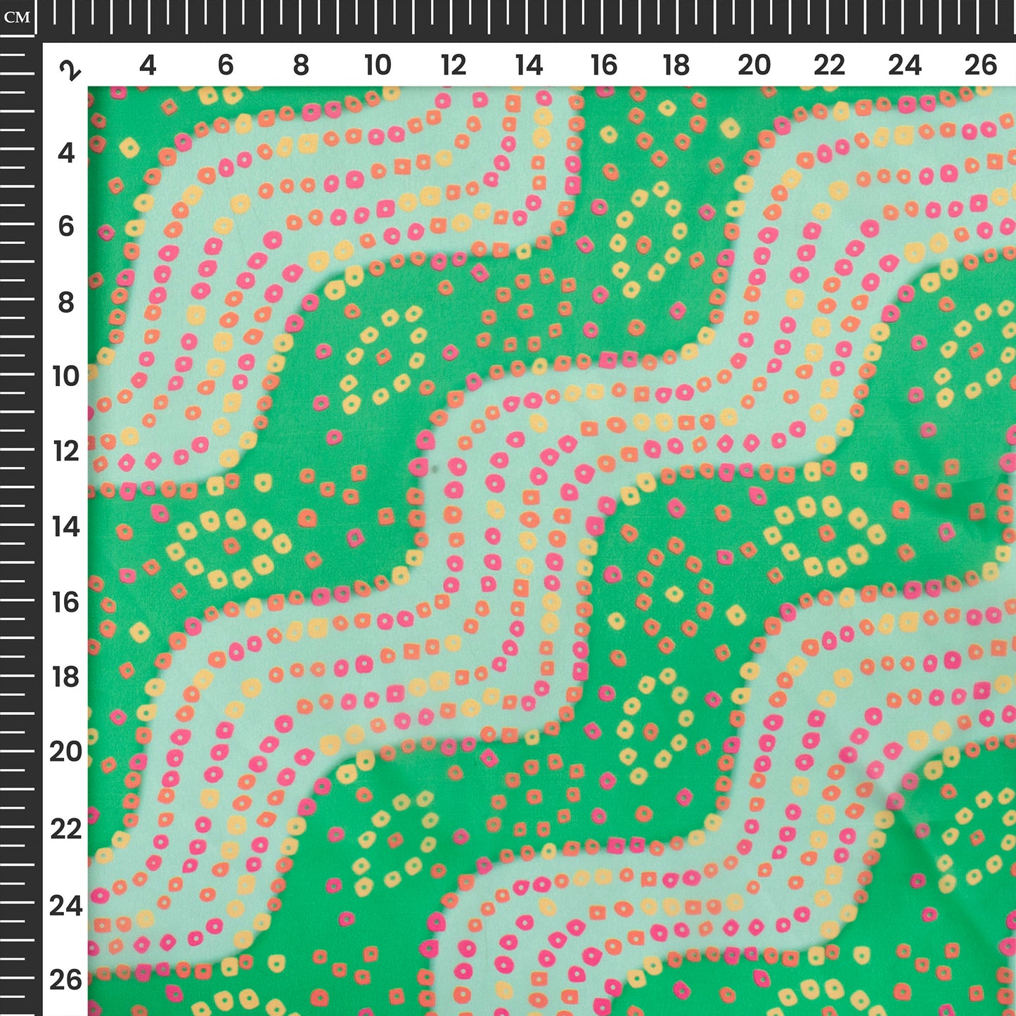Forest Green Bandhani,Leheriya Digital Print Organza Satin Fabric