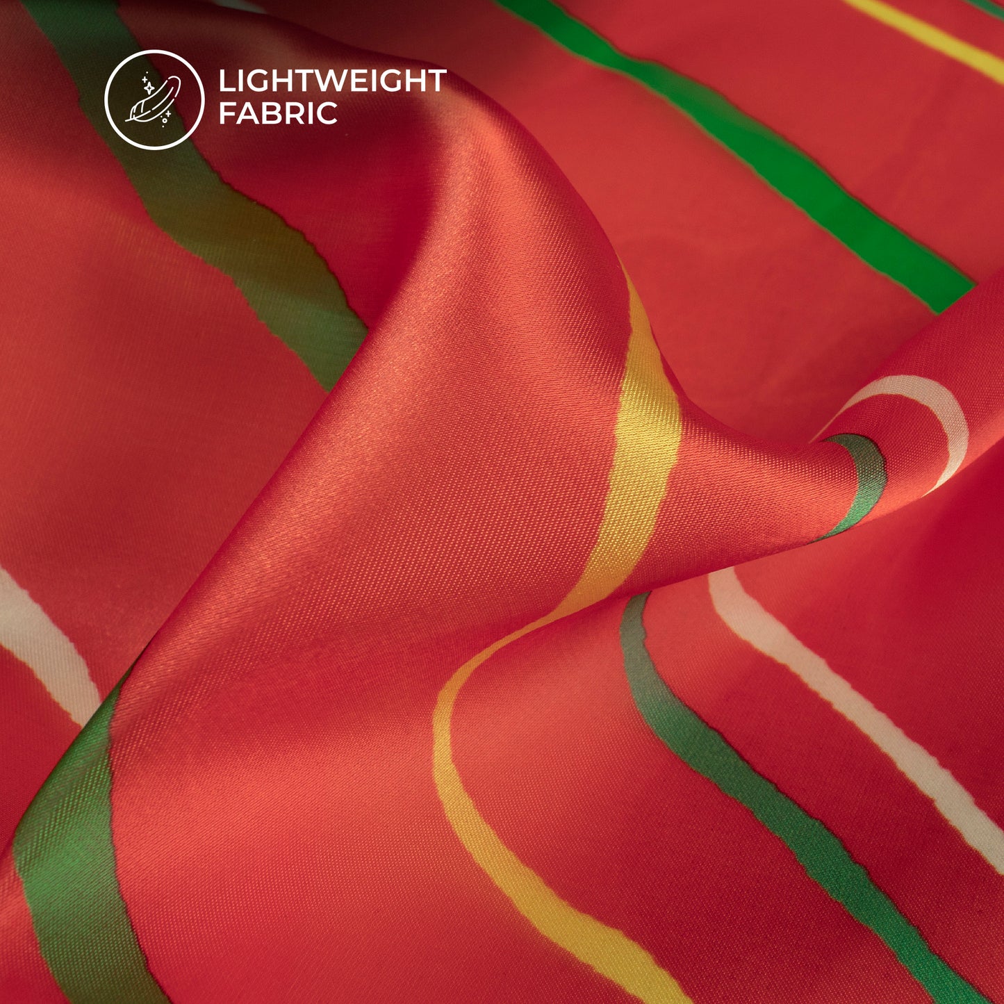 Cherry Red Leheriya Digital Print Organza Satin Fabric